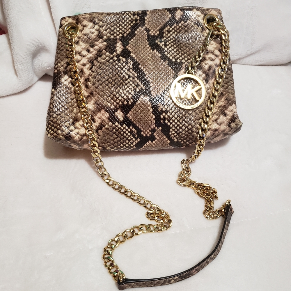 Like New Authentic Michael Kors Python Leather/Ch… - image 1
